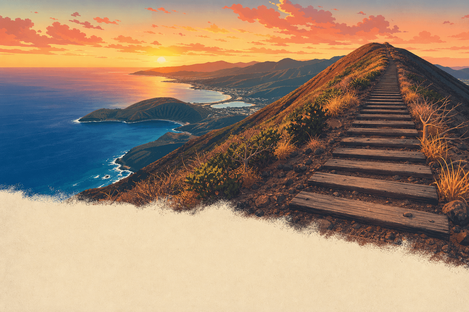 Illustration von dem Koko Head Crater Trail an der Südostküste von Oahu
